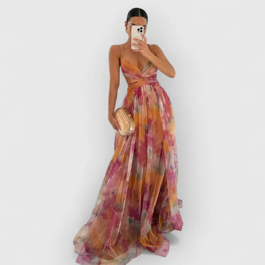 Robe longue fleurie dos nu